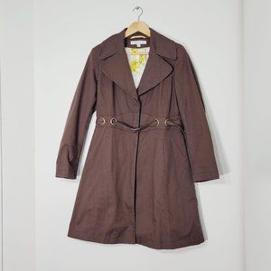 Via Spiga Brown Cotton Blend A-Line Coat Jacket Lined Belted Stretch Pockets S